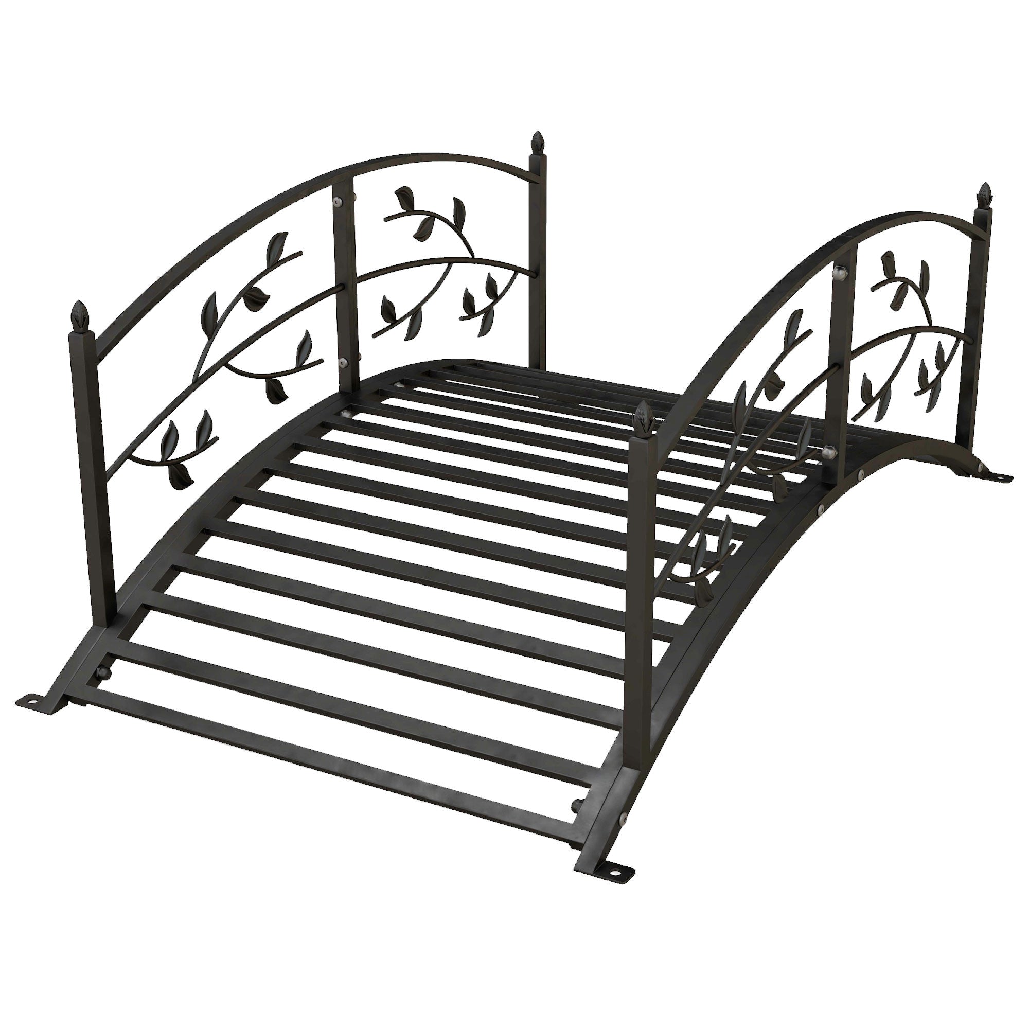 Garden Bridge - Pond Bridge - Garden Decoration dim. 119L x 67W x 47H cm with vine motif steel black balustrade