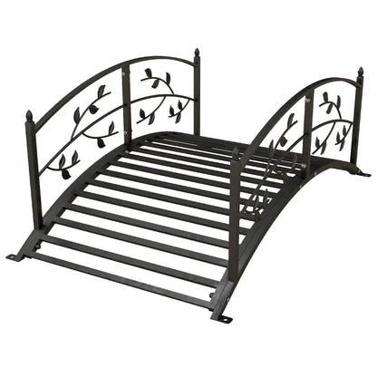 Garden Bridge - Pond Bridge - Garden Decoration dim. 119L x 67W x 47H cm with vine motif steel black balustrade