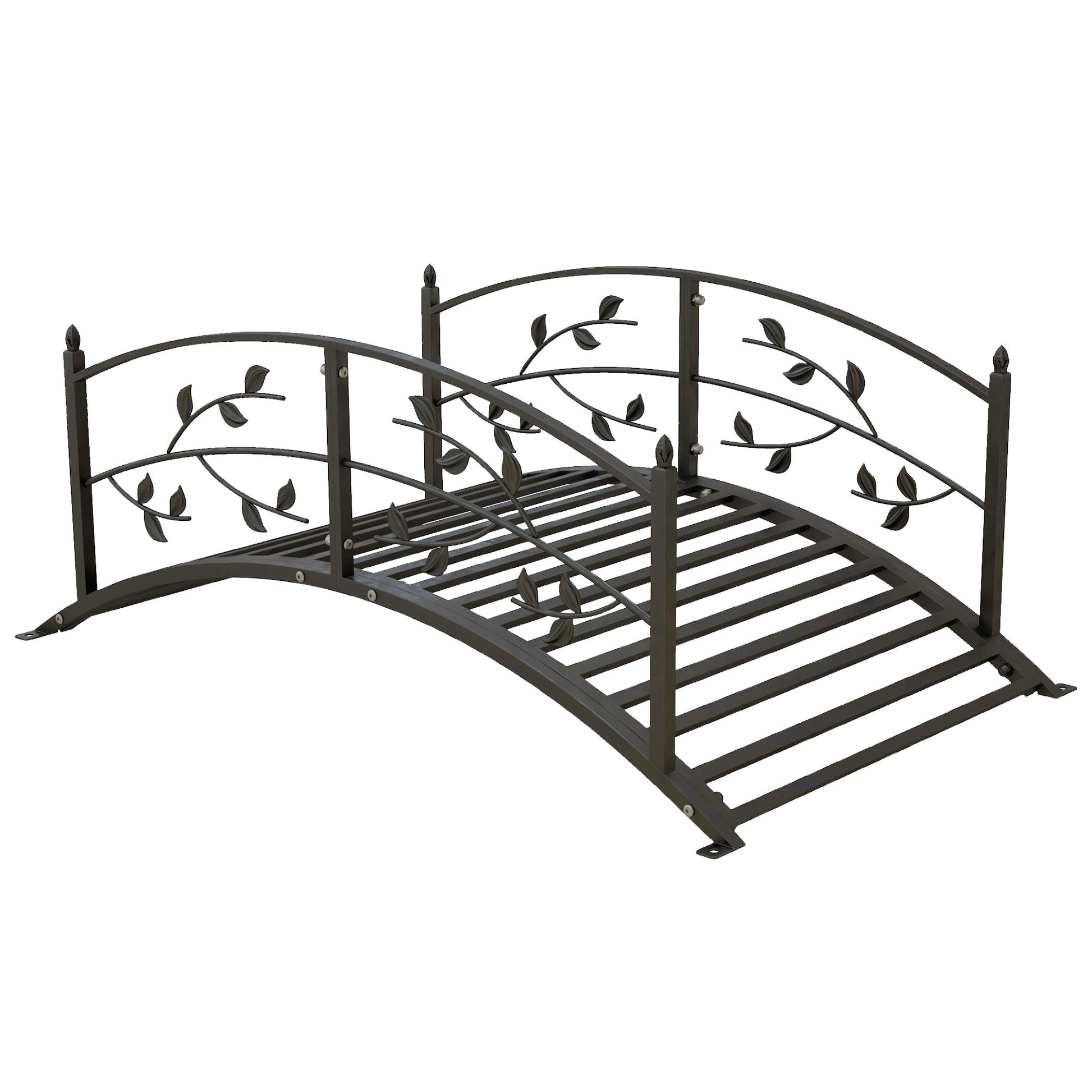 Garden Bridge - Pond Bridge - Garden Decoration dim. 119L x 67W x 47H cm with vine motif steel black balustrade