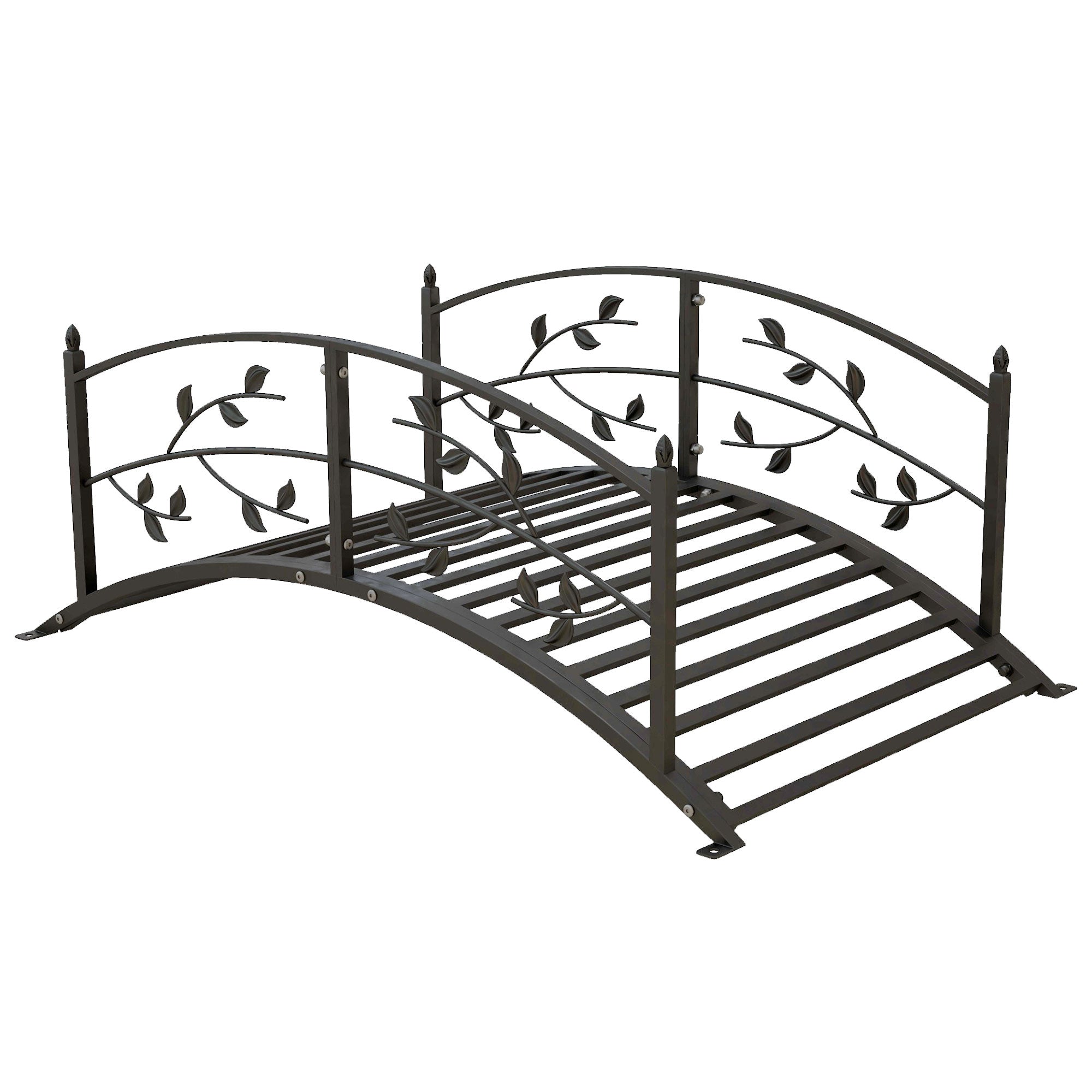 Garden Bridge - Pond Bridge - Garden Decoration dim. 119L x 67W x 47H cm with vine motif steel black balustrade