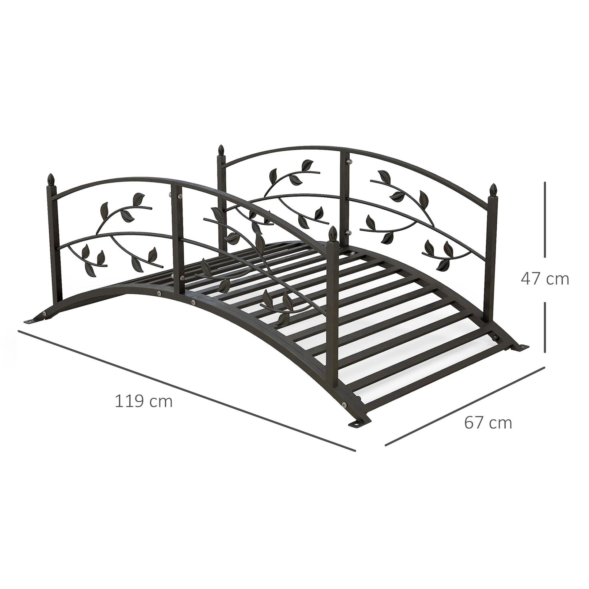 Garden Bridge - Pond Bridge - Garden Decoration dim. 119L x 67W x 47H cm with vine motif steel black balustrade