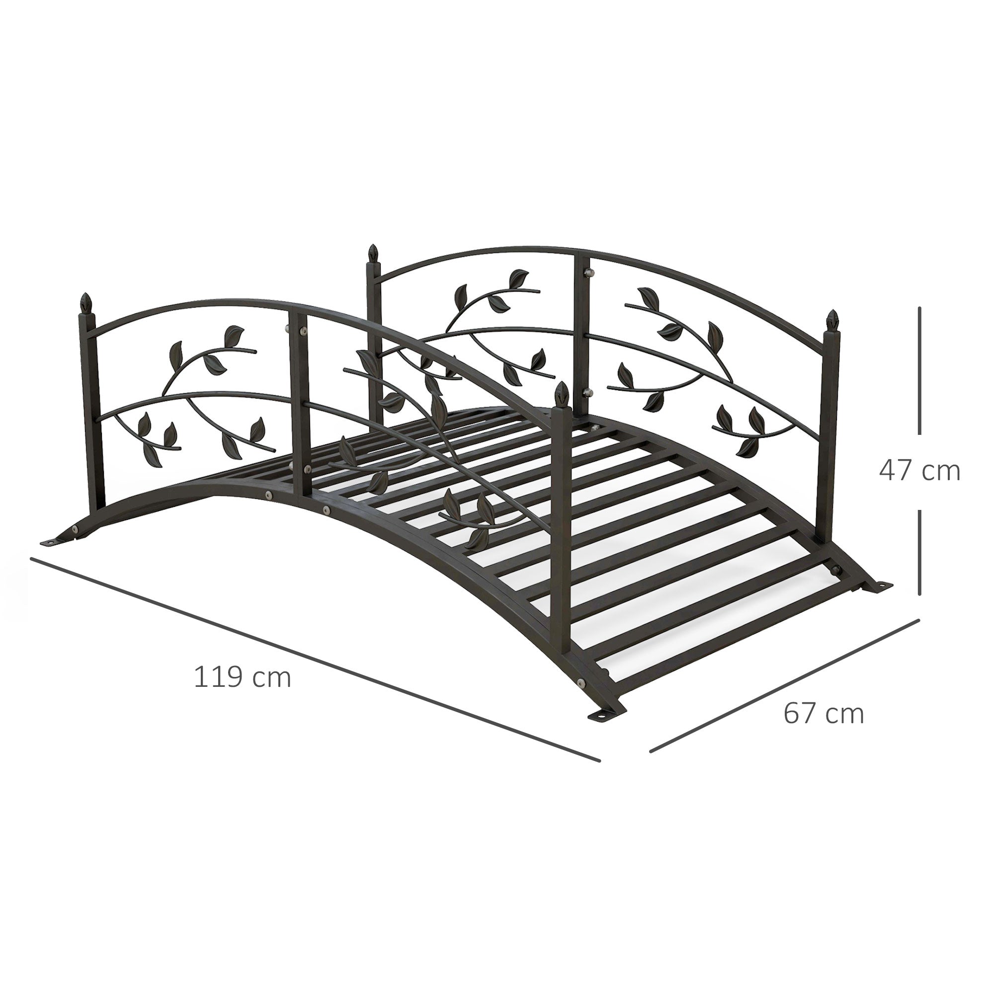 Garden Bridge - Pond Bridge - Garden Decoration dim. 119L x 67W x 47H cm with vine motif steel black balustrade