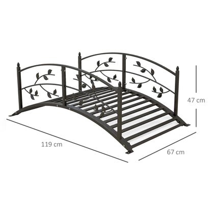 Garden Bridge - Pond Bridge - Garden Decoration dim. 119L x 67W x 47H cm with vine motif steel black balustrade