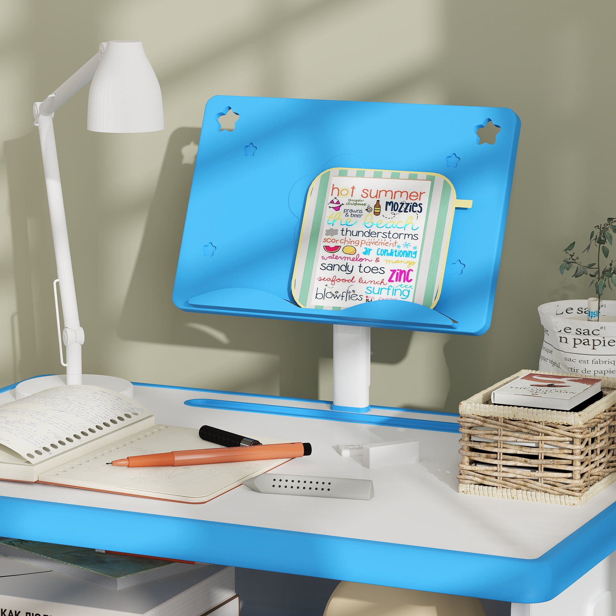 Kids Desk and Chair Set for 6-12 Year Olds Children Adjustable Height with 1 Drawer 1 Pencil Slot and 1 Bookshelf Steel 60x45x90-102 cm Blue