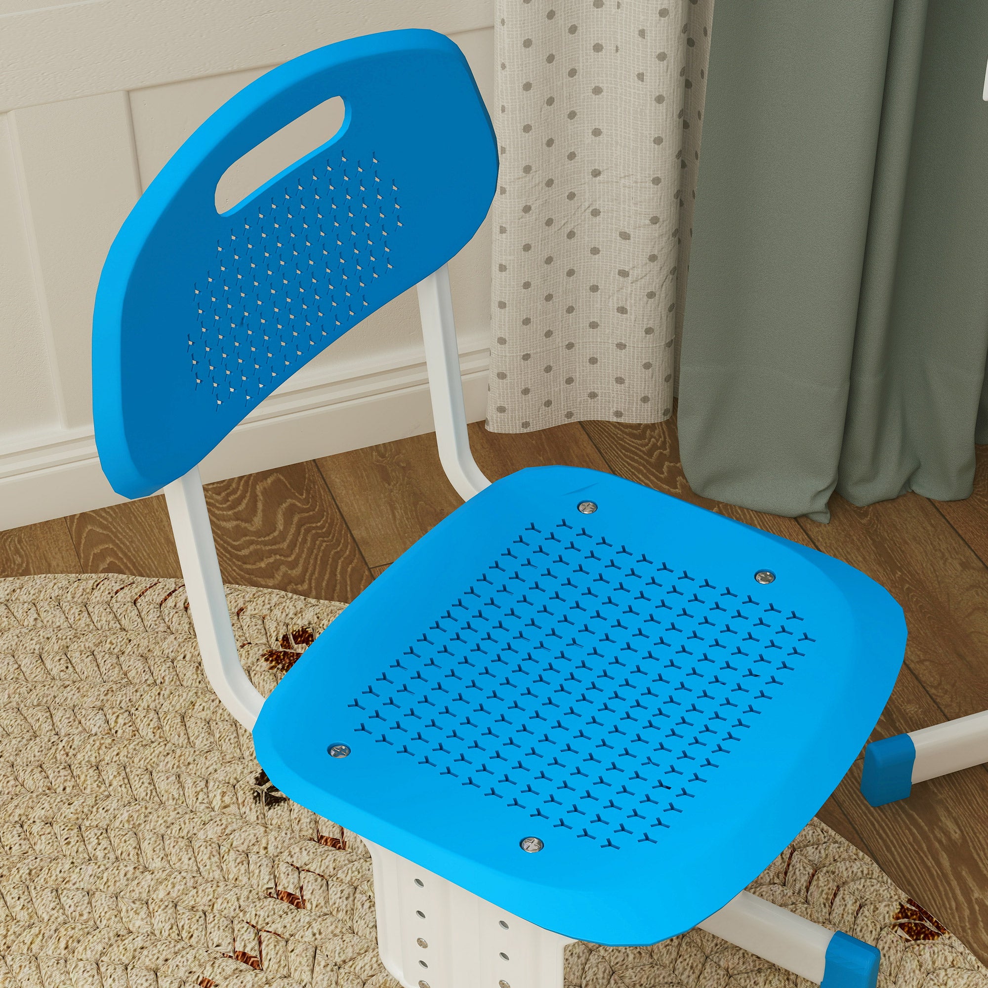 Kids Desk and Chair Set for 6-12 Year Olds Children Adjustable Height with 1 Drawer 1 Pencil Slot and 1 Bookshelf Steel 60x45x90-102 cm Blue