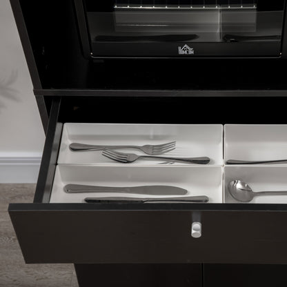 Kitchen Storage Cabinet Microwave Stand Kitchen Buffet with Drawer Shelves 3 Doors 3 Compartments Anti-Tip Design for Dining Room 90x40x120 cm Black