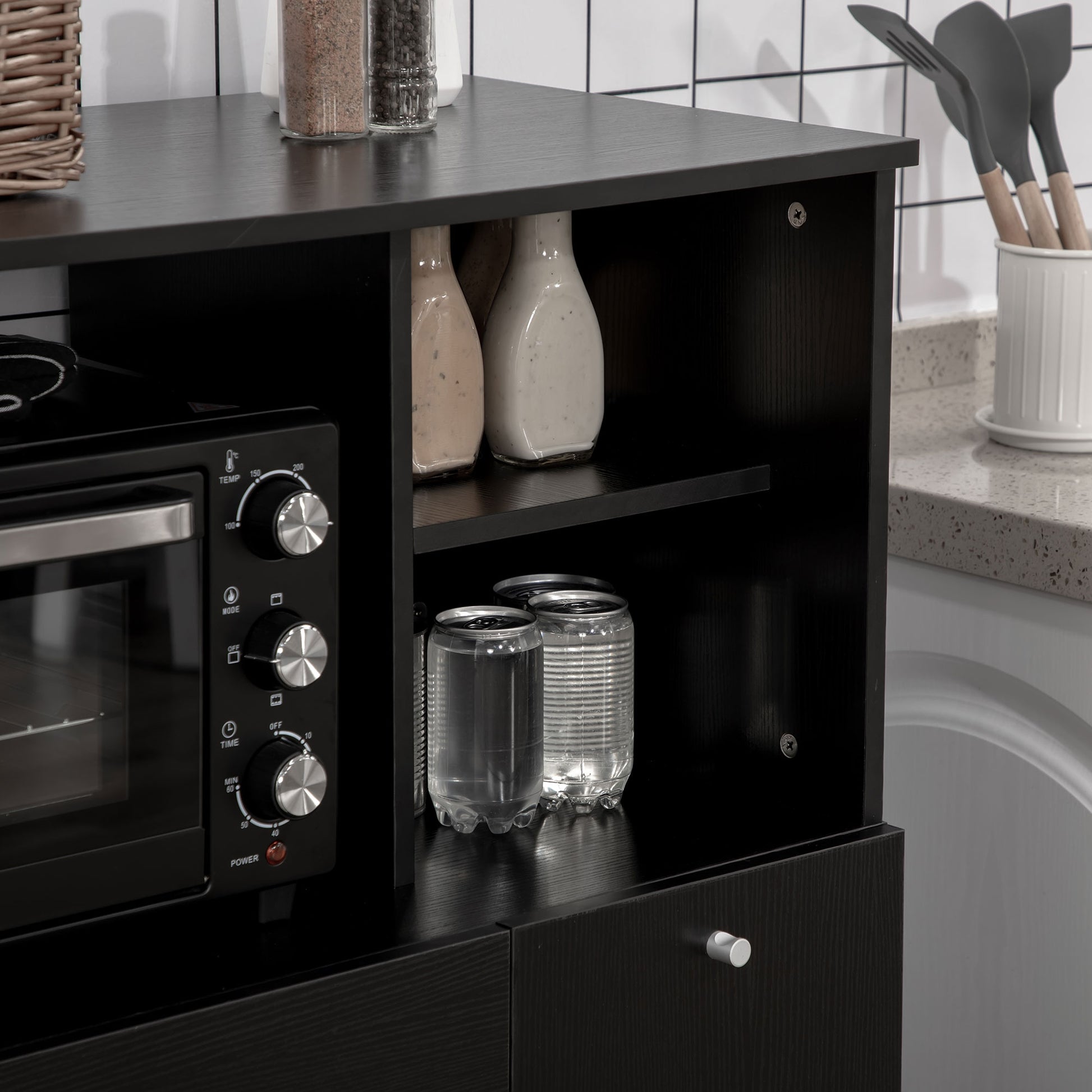 Kitchen Storage Cabinet Microwave Stand Kitchen Buffet with Drawer Shelves 3 Doors 3 Compartments Anti-Tip Design for Dining Room 90x40x120 cm Black