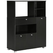 Kitchen Storage Cabinet Microwave Stand Kitchen Buffet with Drawer Shelves 3 Doors 3 Compartments Anti-Tip Design for Dining Room 90x40x120 cm Black