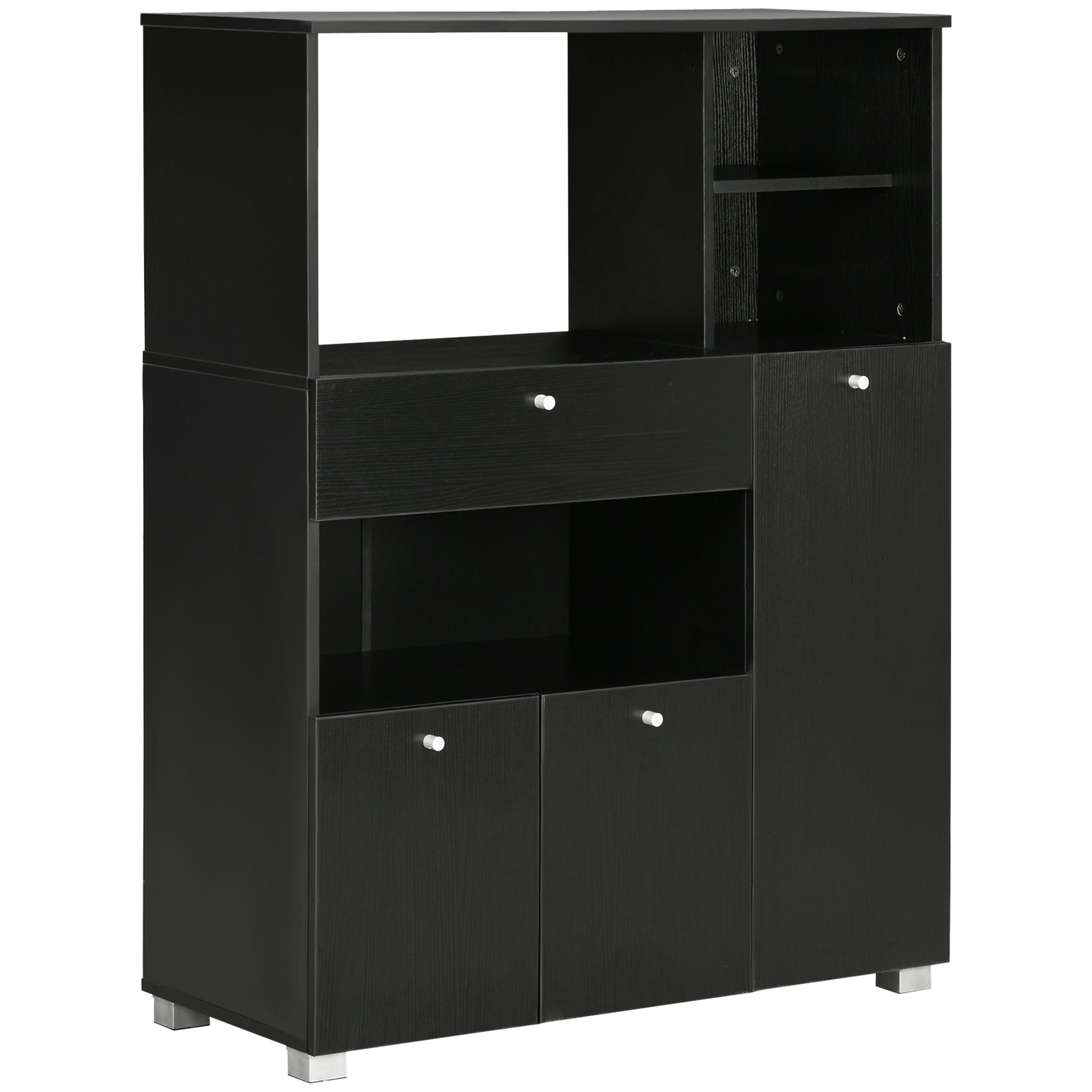 Kitchen Storage Cabinet Microwave Stand Kitchen Buffet with Drawer Shelves 3 Doors 3 Compartments Anti-Tip Design for Dining Room 90x40x120 cm Black