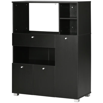 Kitchen Storage Cabinet Microwave Stand Kitchen Buffet with Drawer Shelves 3 Doors 3 Compartments Anti-Tip Design for Dining Room 90x40x120 cm Black