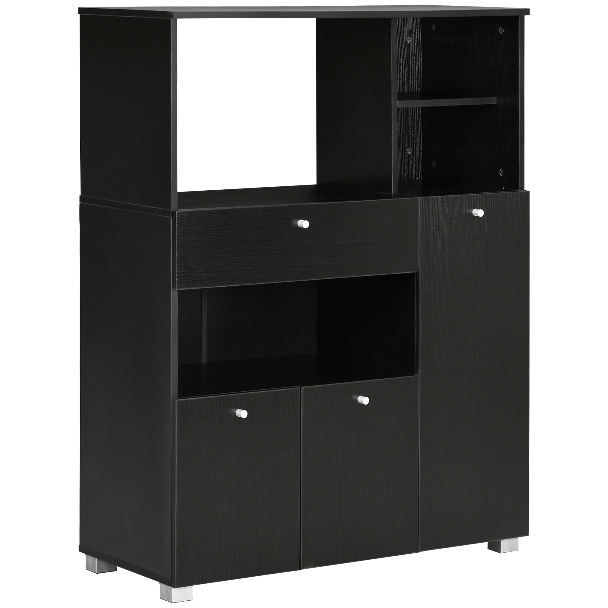 Kitchen Storage Cabinet Microwave Stand Kitchen Buffet with Drawer Shelves 3 Doors 3 Compartments Anti-Tip Design for Dining Room 90x40x120 cm Black