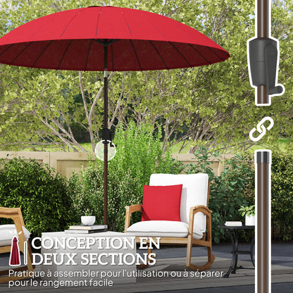 Garden Umbrella Straight Tilting Round Umbrella with 24 Fiberglass Ribs Crank Handle Aluminum Fiberglass Polyester Diameter 2.60m Color Red