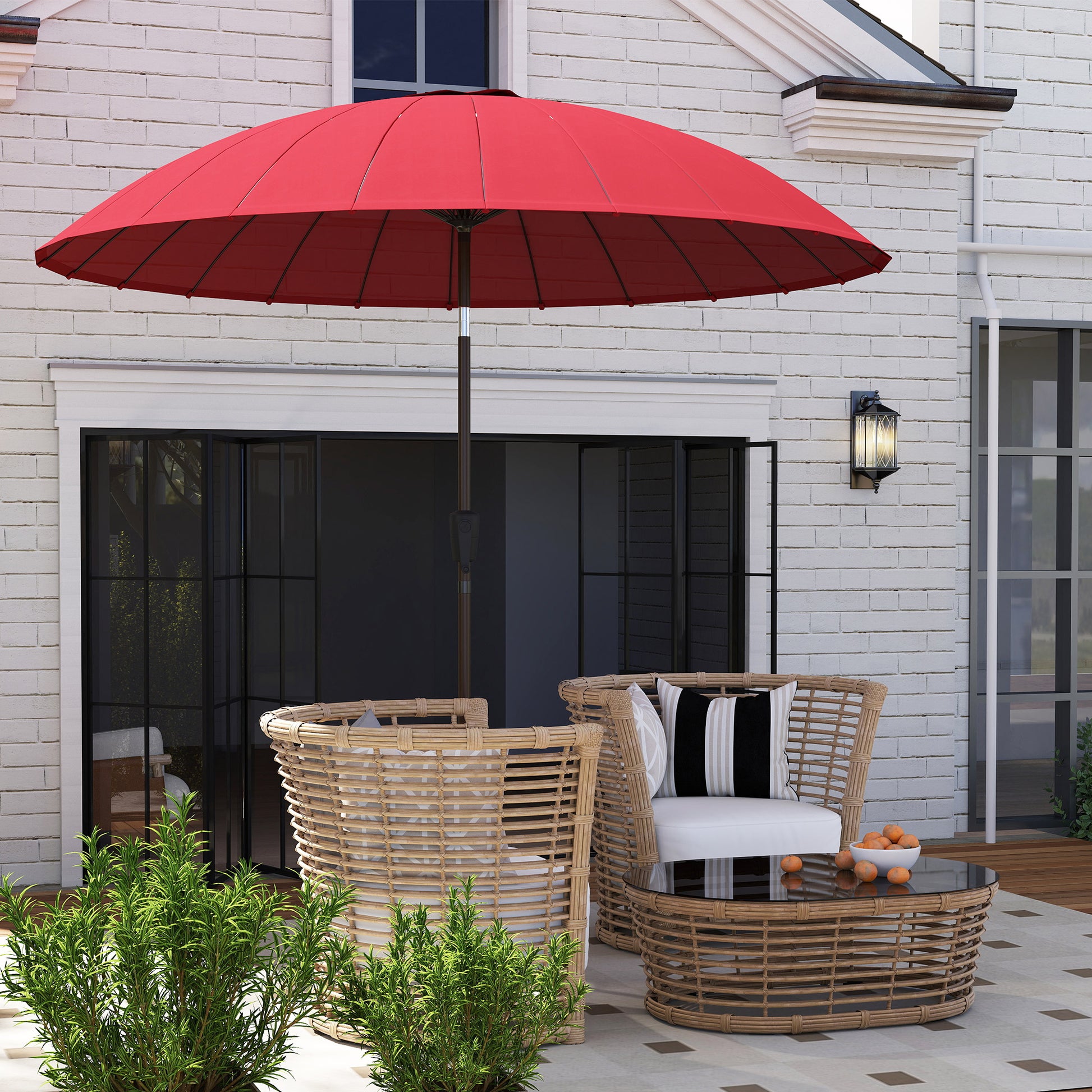 Garden Umbrella Straight Tilting Round Umbrella with 24 Fiberglass Ribs Crank Handle Aluminum Fiberglass Polyester Diameter 2.60m Color Red