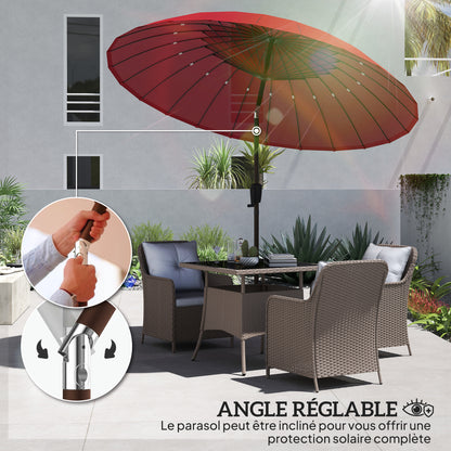 Garden Umbrella Straight Tilting Round Umbrella with 24 Fiberglass Ribs Crank Handle Aluminum Fiberglass Polyester Diameter 2.60m Color Red