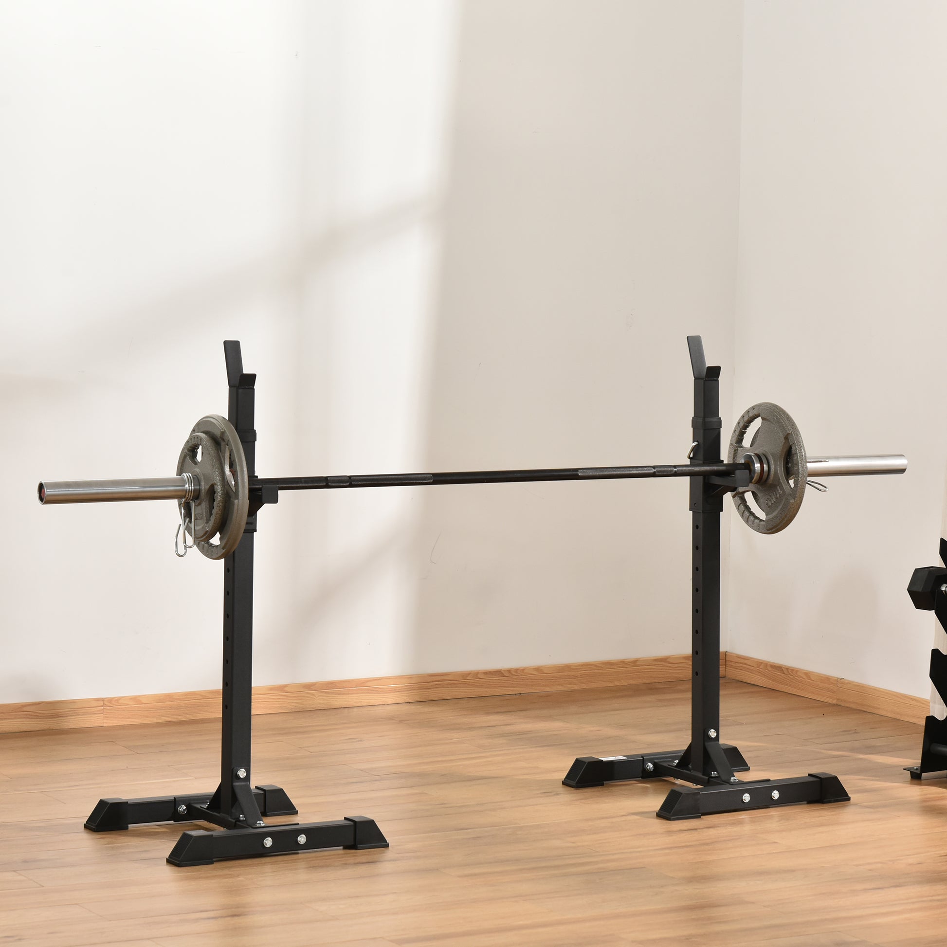 Weight Bar Stand Weight Plate Stand Steel with 12-Level Adjustable Height Max Load 150 kg for Home Gym Training 50x49x124-154 cm Black