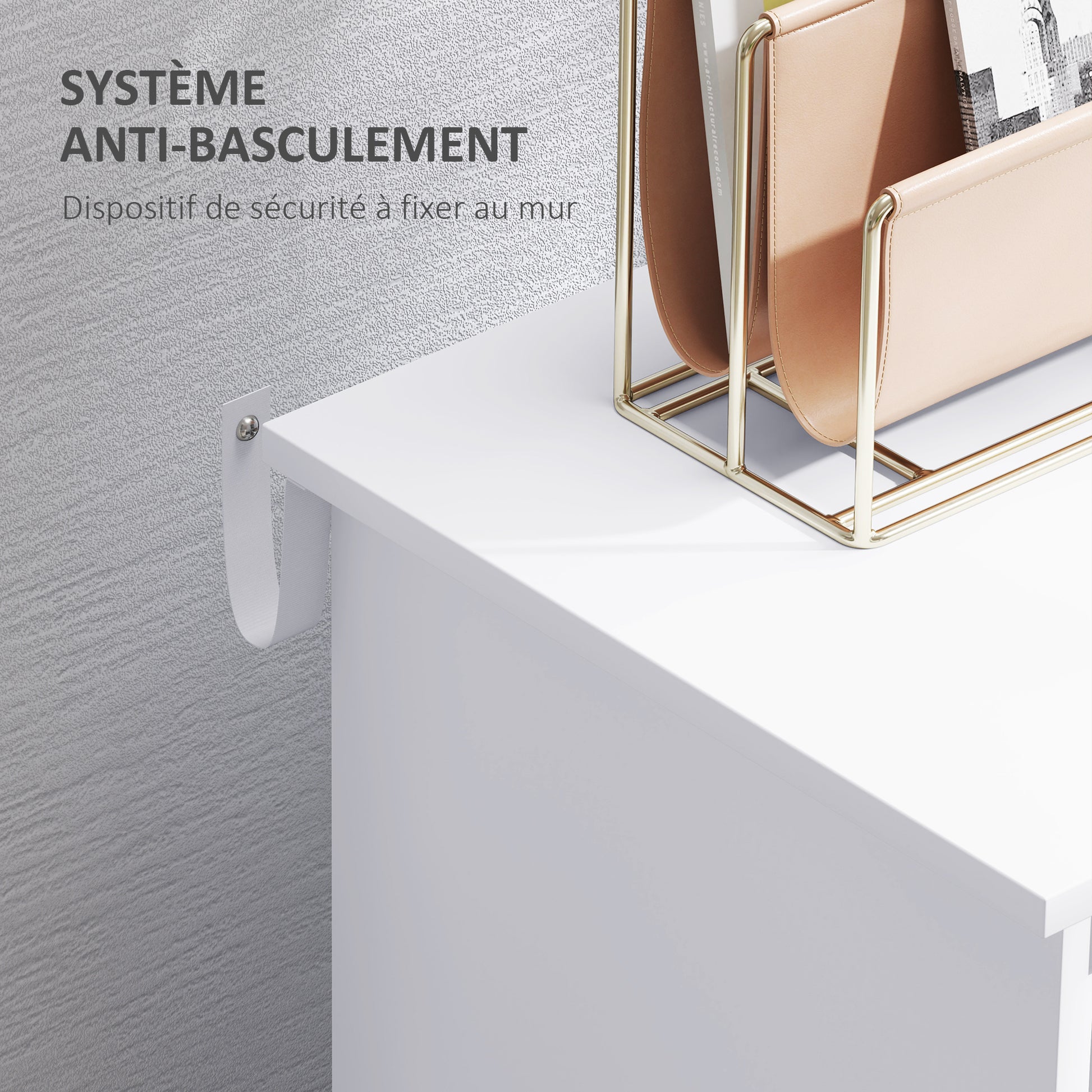 Modern Buffet - Storage Unit on Feet 3 Niches Cupboard - in Wood and Gray Metal Door