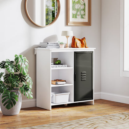 Modern Buffet - Storage Unit on Feet 3 Niches Cupboard - in Wood and Gray Metal Door