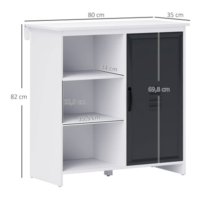 Modern Buffet - Storage Unit on Feet 3 Niches Cupboard - in Wood and Gray Metal Door