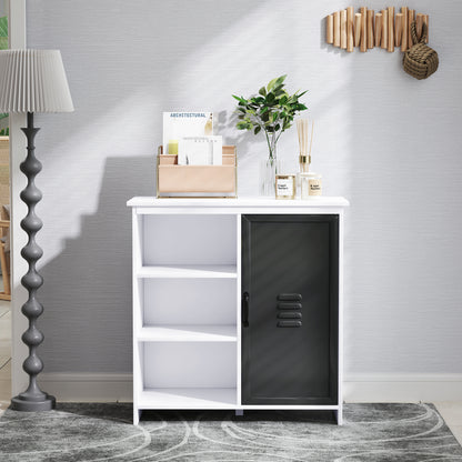 Modern Buffet - Storage Unit on Feet 3 Niches Cupboard - in Wood and Gray Metal Door