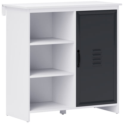Modern Buffet - Storage Unit on Feet 3 Niches Cupboard - in Wood and Gray Metal Door
