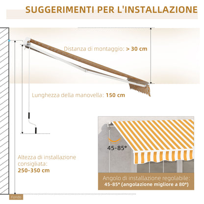 Manual Retractable Awning 295 x 245 cm Outdoor Terrace Awning with Crank, Adjustable Angle 45°-85°, Aluminum and 280g/m² Polyester, Terrace Awning, Balcony, Courtyard, Orange