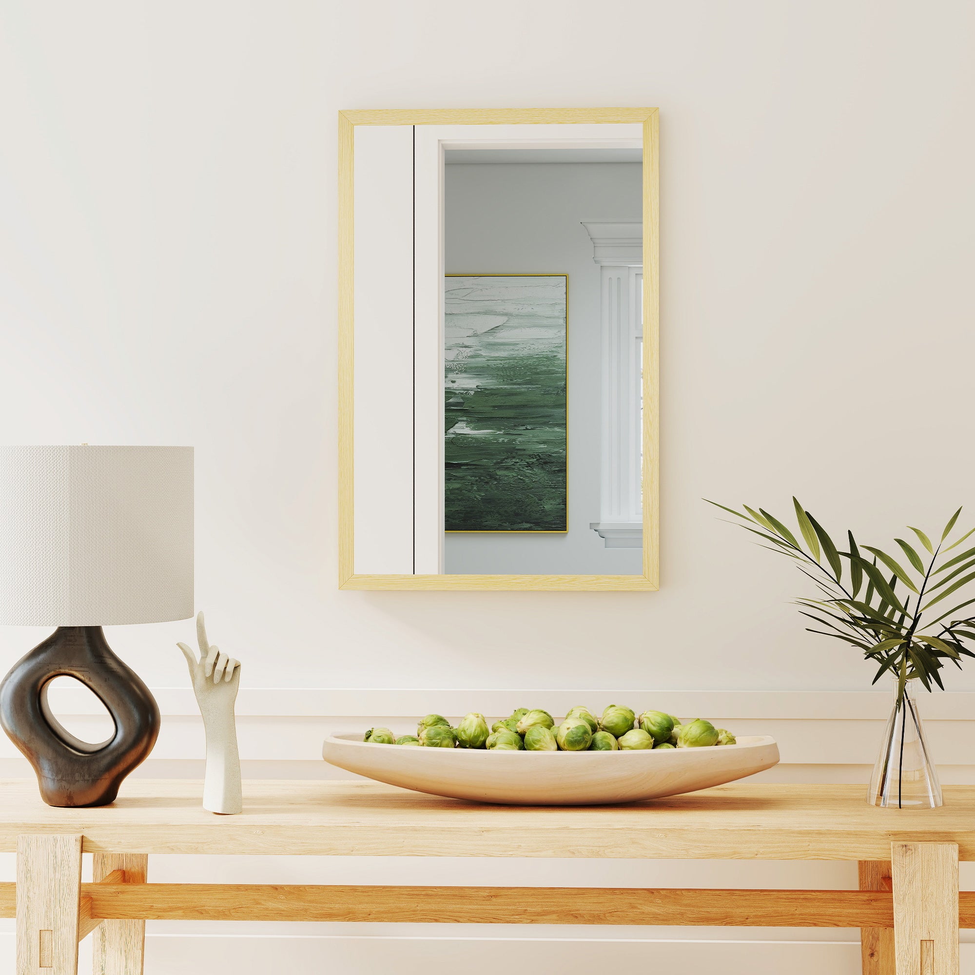 Rectangular Wall Mirror 23.6 x 15.7 in, Natural Wood Frame — Ideal for Bathroom, Living Room or Bedroom