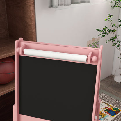 Children's Chalkboard, 3-in-1 Kids Easel, Double-Sided Kids Play Table, Whiteboard & Chalkboard, Stand with Paper Roll, 2 Storage Boxes, Other Accessories