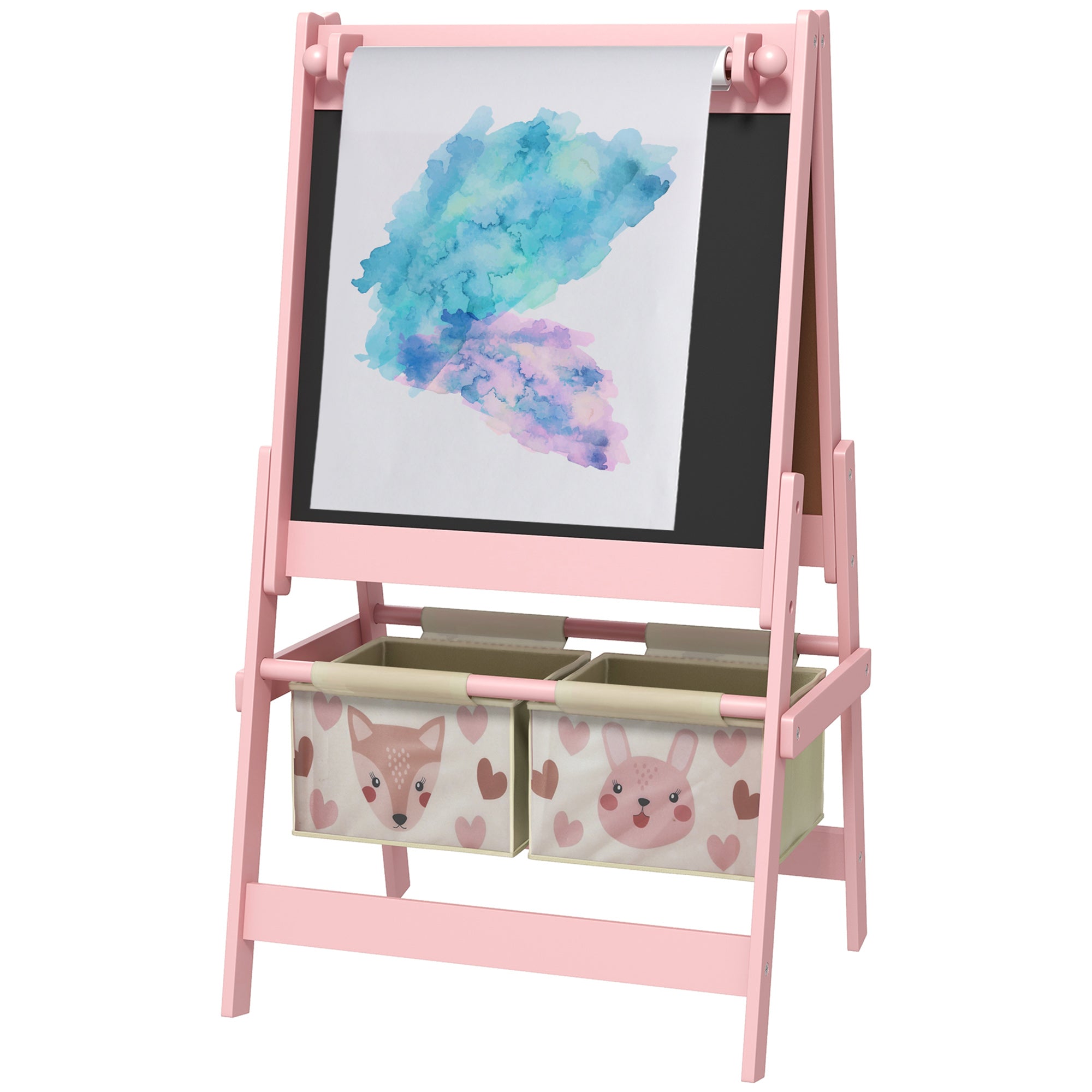 Children's Chalkboard, 3-in-1 Kids Easel, Double-Sided Kids Play Table, Whiteboard & Chalkboard, Stand with Paper Roll, 2 Storage Boxes, Other Accessories