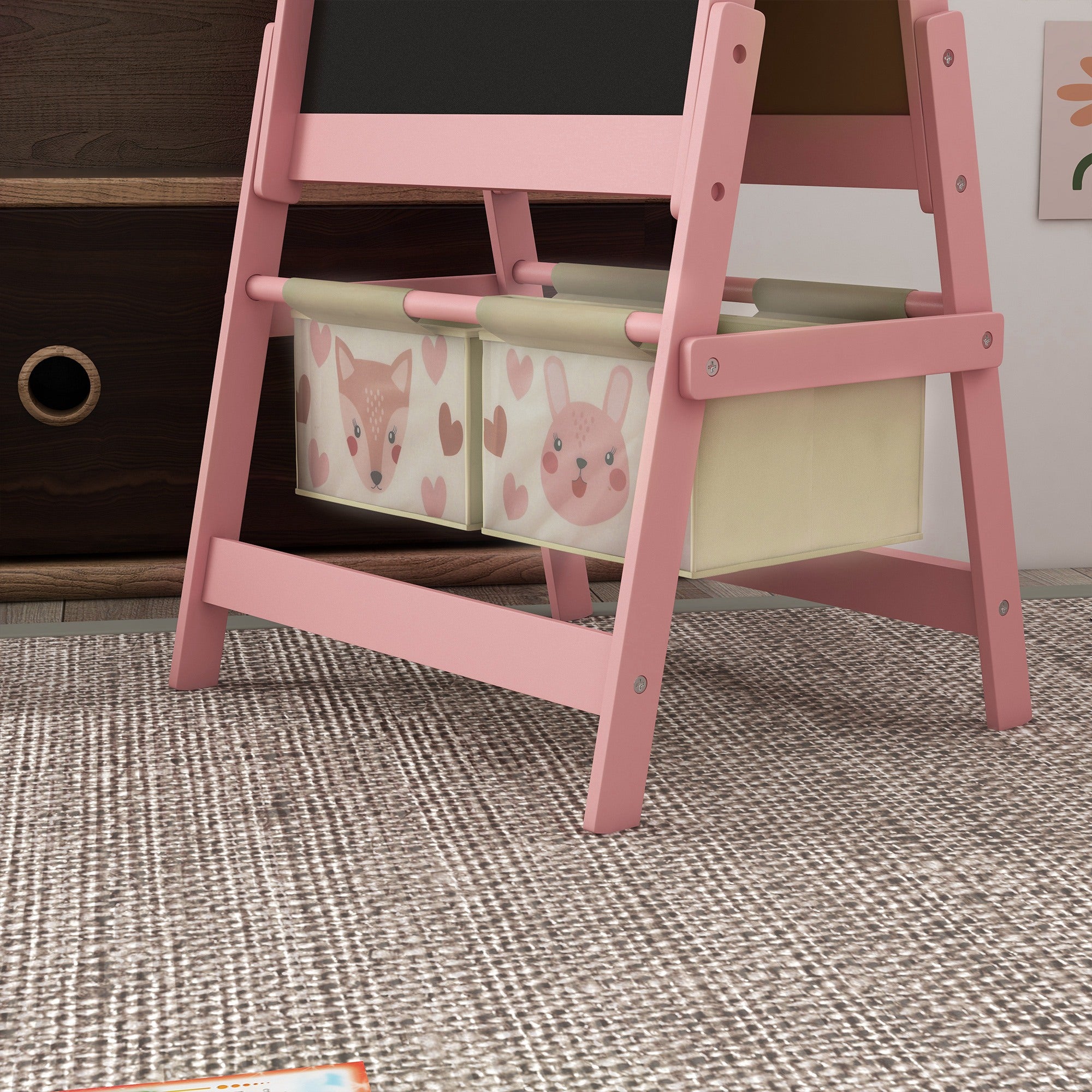 Children's Chalkboard, 3-in-1 Kids Easel, Double-Sided Kids Play Table, Whiteboard & Chalkboard, Stand with Paper Roll, 2 Storage Boxes, Other Accessories