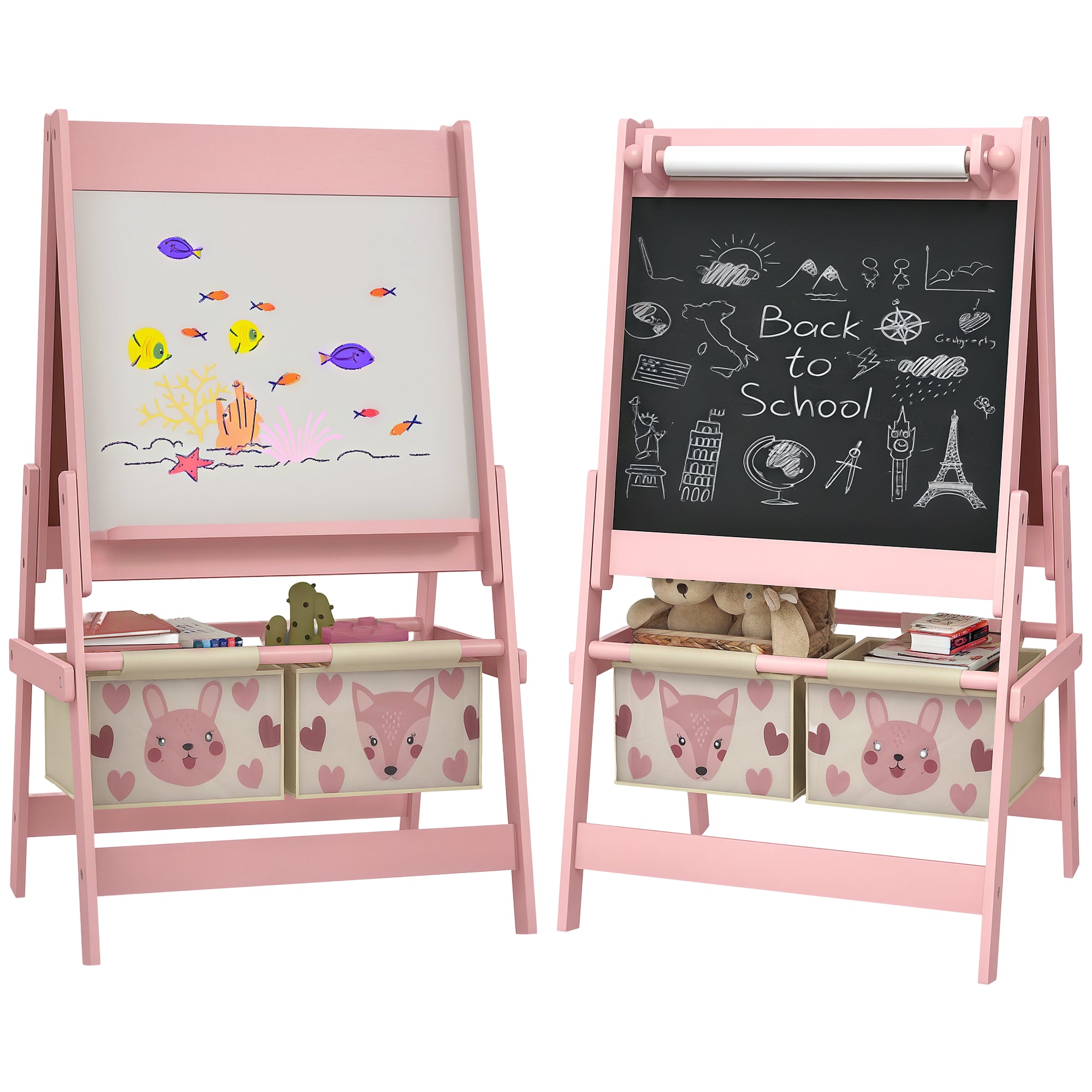 Children's Chalkboard, 3-in-1 Kids Easel, Double-Sided Kids Play Table, Whiteboard & Chalkboard, Stand with Paper Roll, 2 Storage Boxes, Other Accessories