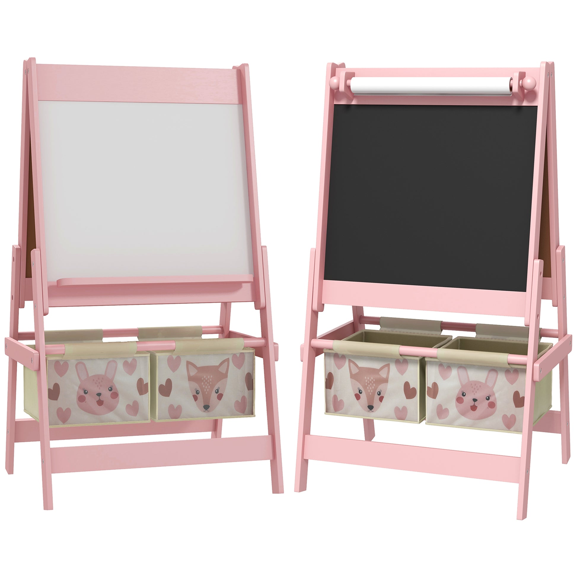 Children's Chalkboard, 3-in-1 Kids Easel, Double-Sided Kids Play Table, Whiteboard & Chalkboard, Stand with Paper Roll, 2 Storage Boxes, Other Accessories