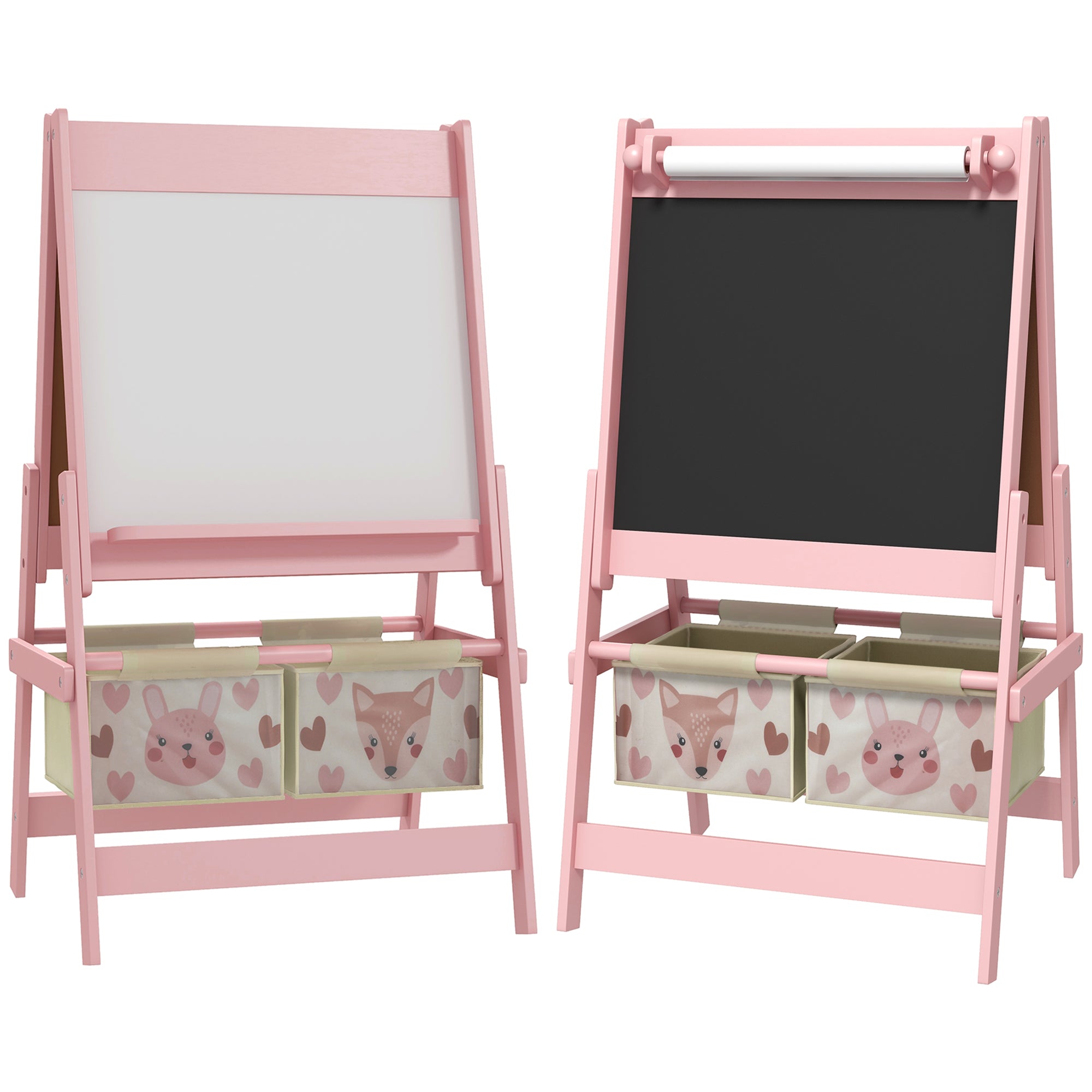 Children's Chalkboard, 3-in-1 Kids Easel, Double-Sided Kids Play Table, Whiteboard & Chalkboard, Stand with Paper Roll, 2 Storage Boxes, Other Accessories