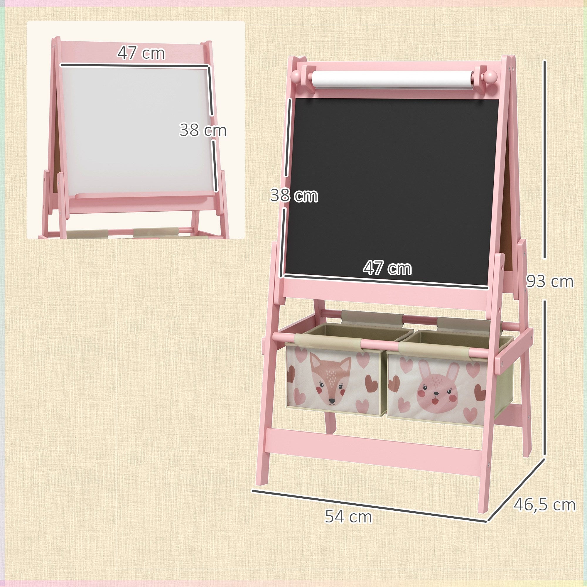 Children's Chalkboard, 3-in-1 Kids Easel, Double-Sided Kids Play Table, Whiteboard & Chalkboard, Stand with Paper Roll, 2 Storage Boxes, Other Accessories