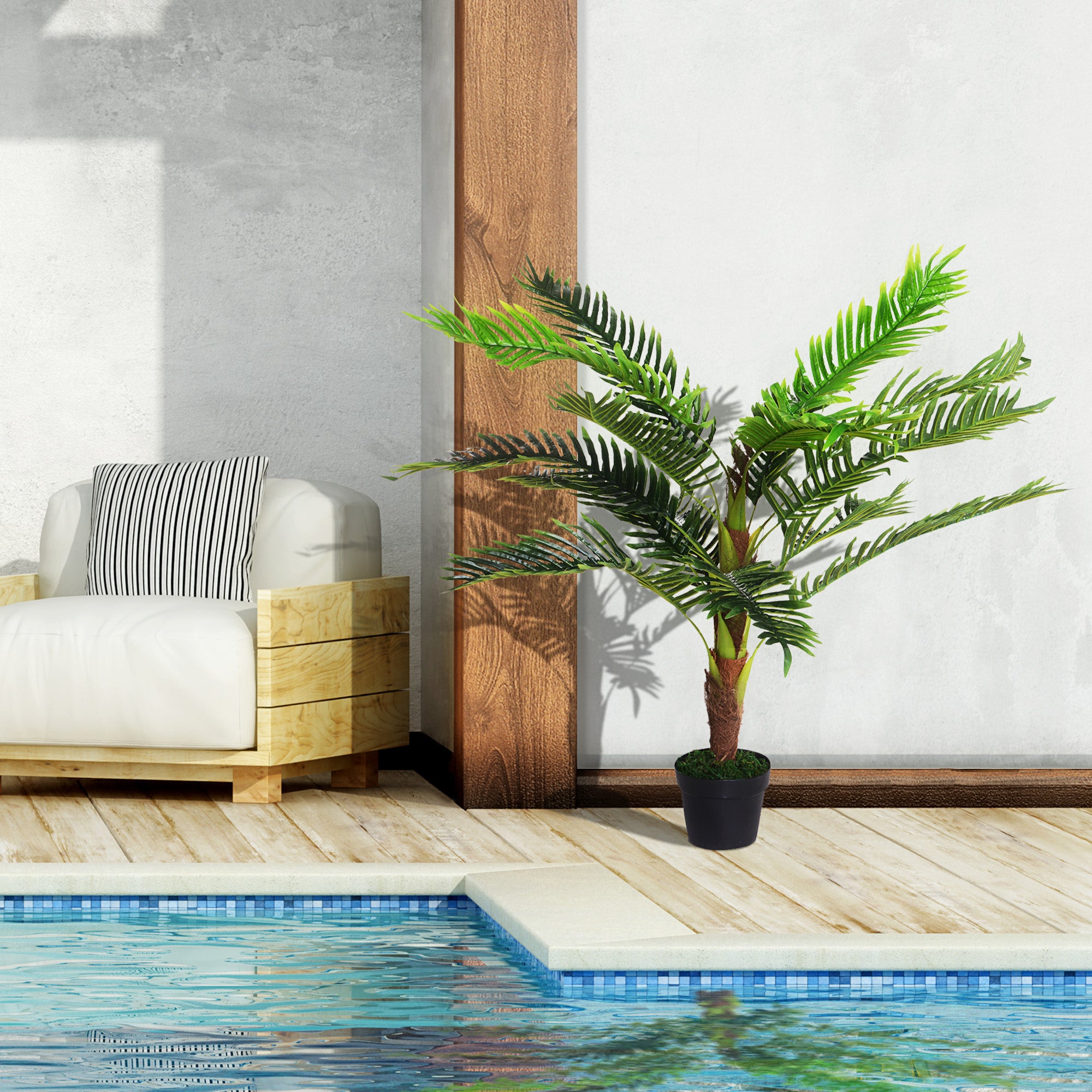 Artificial Palm Tree Height 123 cm Artificial Tree Decor Plastic Wire Pot Included Green
