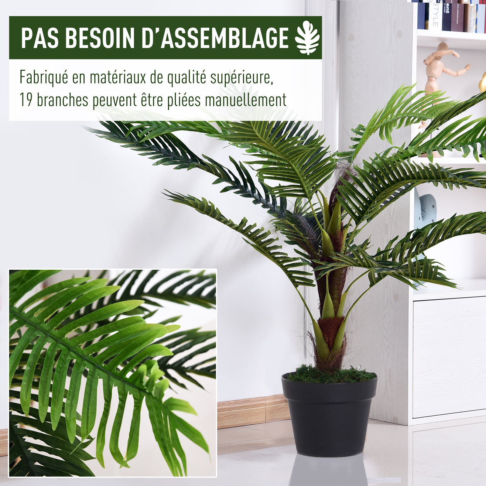 Artificial Palm Tree Height 123 cm Artificial Tree Decor Plastic Wire Pot Included Green