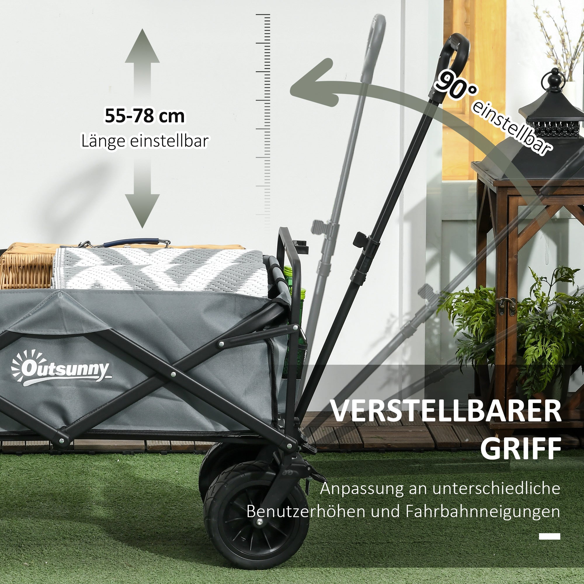 Folding Wagon Transport Cart with Cooler, Beach Cart with Extendable Handle, Garden Wagon up to 100 kg Load Capacity, Oxford, Dark Gray