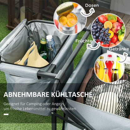 Folding Wagon Transport Cart with Cooler, Beach Cart with Extendable Handle, Garden Wagon up to 100 kg Load Capacity, Oxford, Dark Gray