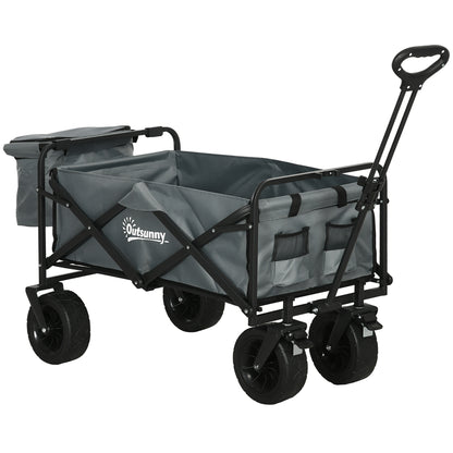 Folding Wagon Transport Cart with Cooler, Beach Cart with Extendable Handle, Garden Wagon up to 100 kg Load Capacity, Oxford, Dark Gray