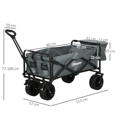 Folding Wagon Transport Cart with Cooler, Beach Cart with Extendable Handle, Garden Wagon up to 100 kg Load Capacity, Oxford, Dark Gray