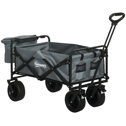 Folding Wagon Transport Cart with Cooler, Beach Cart with Extendable Handle, Garden Wagon up to 100 kg Load Capacity, Oxford, Dark Gray