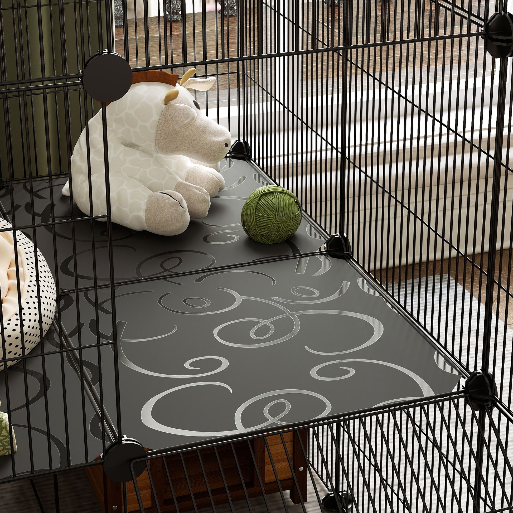 Outdoor Rabbit Cage with Wire Ramp, Small Animal Cage for Guinea Pigs, Hamsters, Rabbits, 140 x 70 x 105 cm, Black