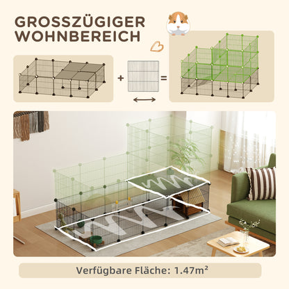 Outdoor Rabbit Cage with Wire Ramp, Small Animal Cage for Guinea Pigs, Hamsters, Rabbits, 140 x 70 x 105 cm, Black