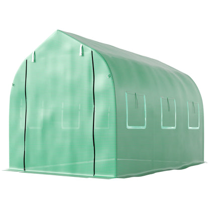 Outdoor Greenhouse 3x2x2 m Tunnel Greenhouse with 6 Mesh Windows and Door Vegetable Greenhouse for Patio Garden Green