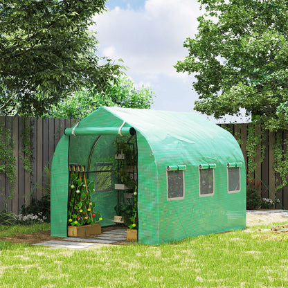 Outdoor Greenhouse 3x2x2 m Tunnel Greenhouse with 6 Mesh Windows and Door Vegetable Greenhouse for Patio Garden Green