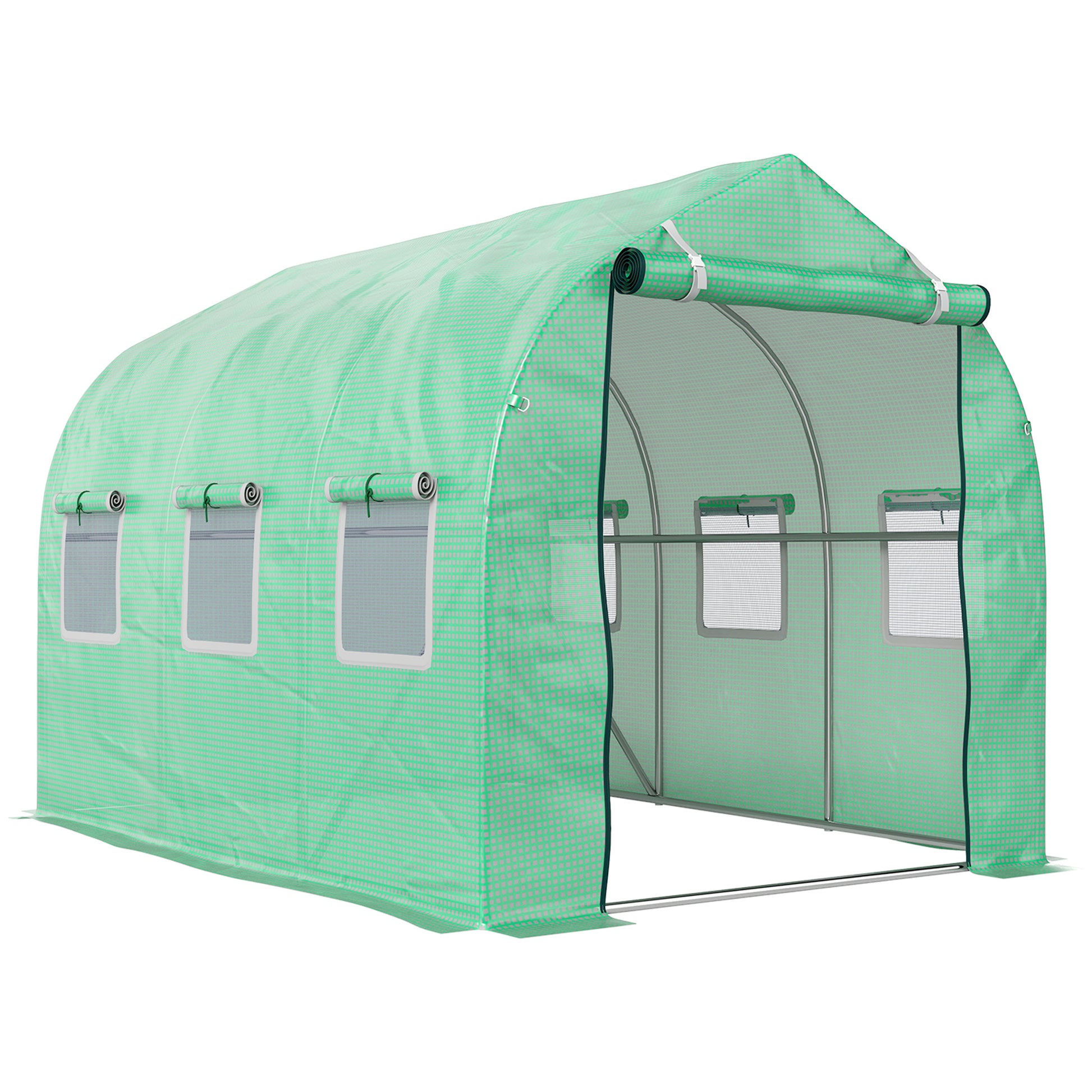 Outdoor Greenhouse 3x2x2 m Tunnel Greenhouse with 6 Mesh Windows and Door Vegetable Greenhouse for Patio Garden Green
