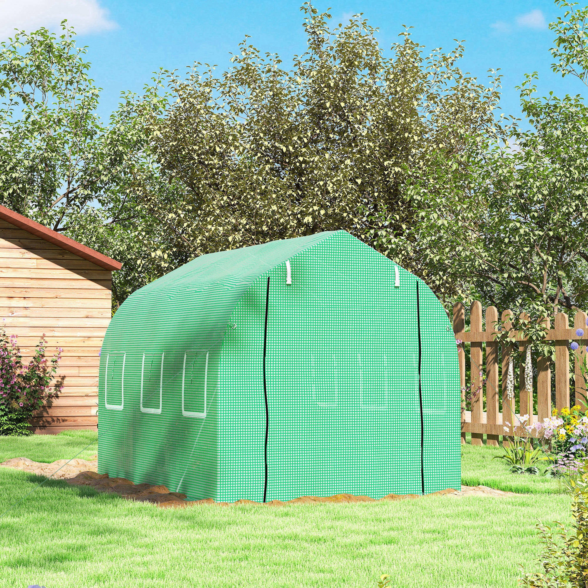 Outdoor Greenhouse 3x2x2 m Tunnel Greenhouse with 6 Mesh Windows and Door Vegetable Greenhouse for Patio Garden Green