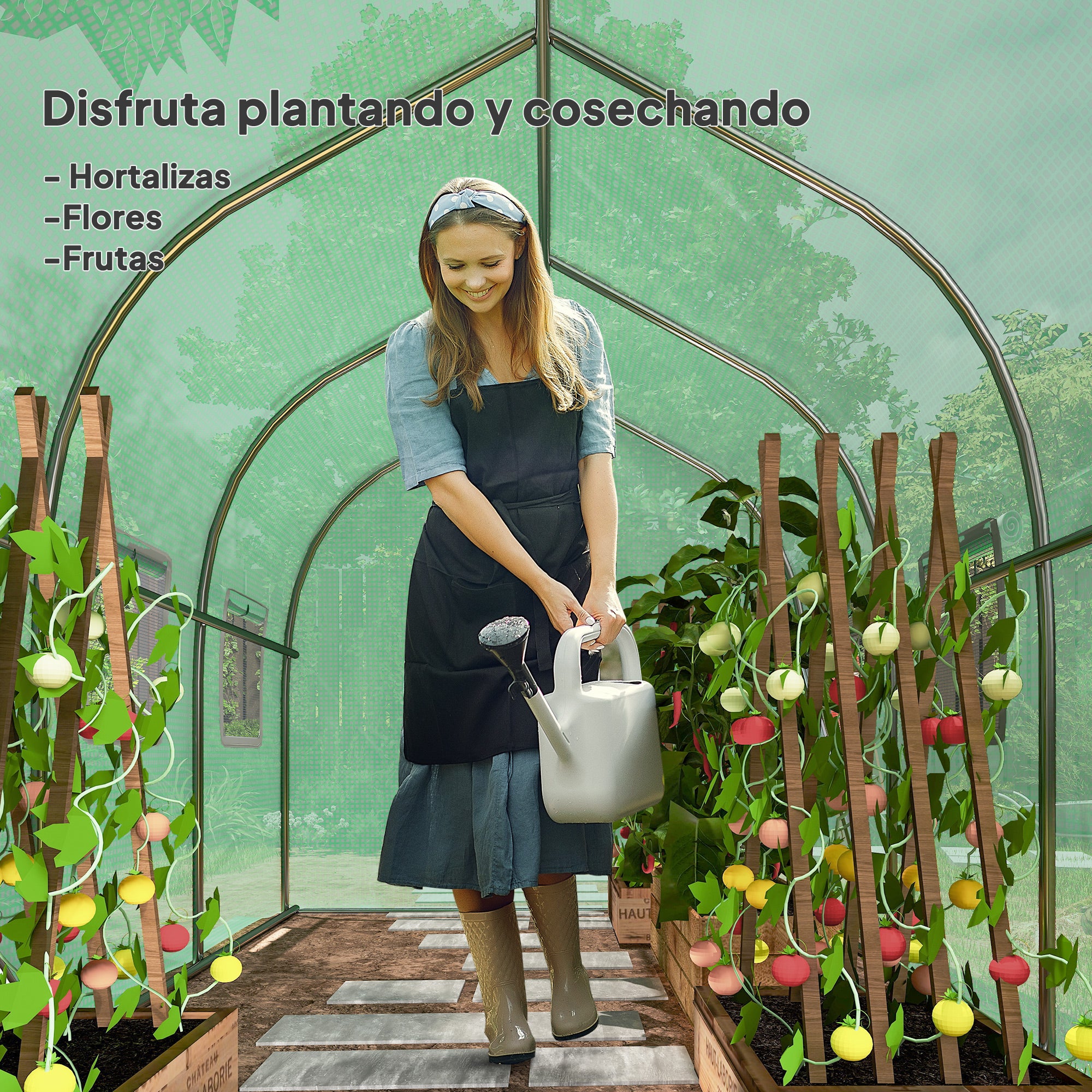 Outdoor Greenhouse 3x2x2 m Tunnel Greenhouse with 6 Mesh Windows and Door Vegetable Greenhouse for Patio Garden Green