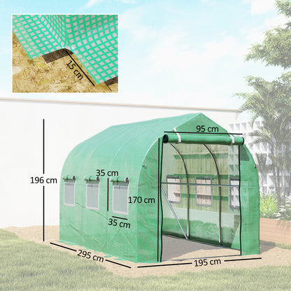 Outdoor Greenhouse 3x2x2 m Tunnel Greenhouse with 6 Mesh Windows and Door Vegetable Greenhouse for Patio Garden Green