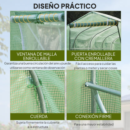 Outdoor Greenhouse 3x2x2 m Tunnel Greenhouse with 6 Mesh Windows and Door Vegetable Greenhouse for Patio Garden Green