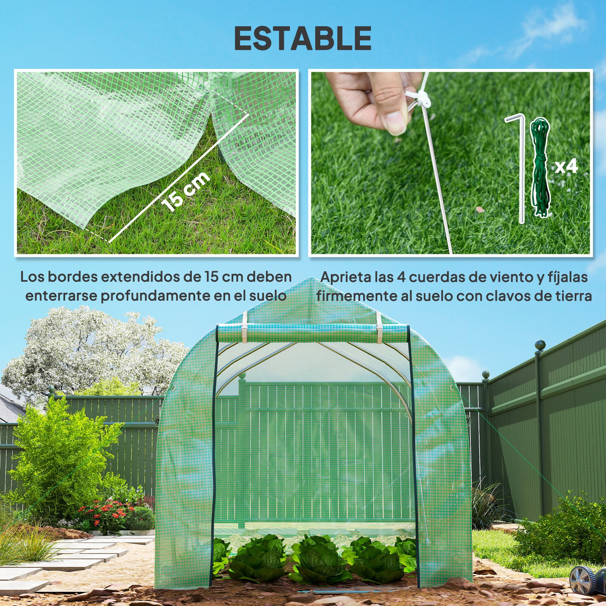 Outdoor Greenhouse 3x2x2 m Tunnel Greenhouse with 6 Mesh Windows and Door Vegetable Greenhouse for Patio Garden Green